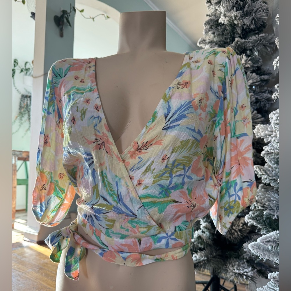Billabong Women's Tropical Floral Wrap Blouse - Pastel Hues